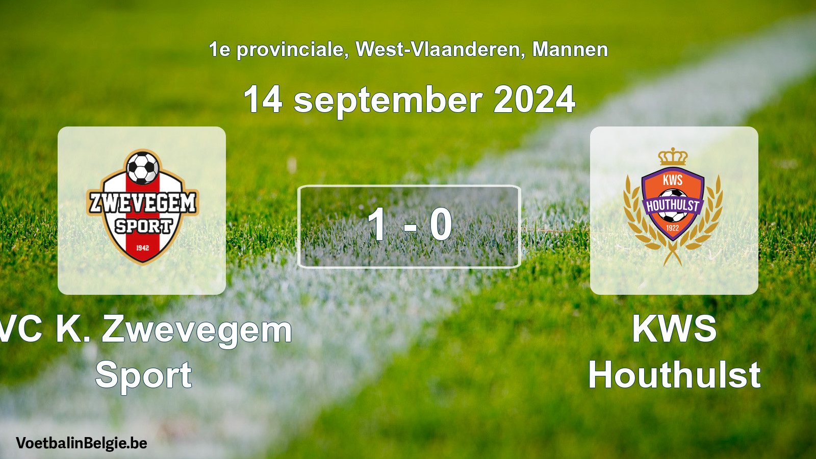 Gespeelde wedstrijd mannenvoetbal: VC K. Zwevegem Sport - KWS Houthulst 1 - 0 (14 september 2024)
