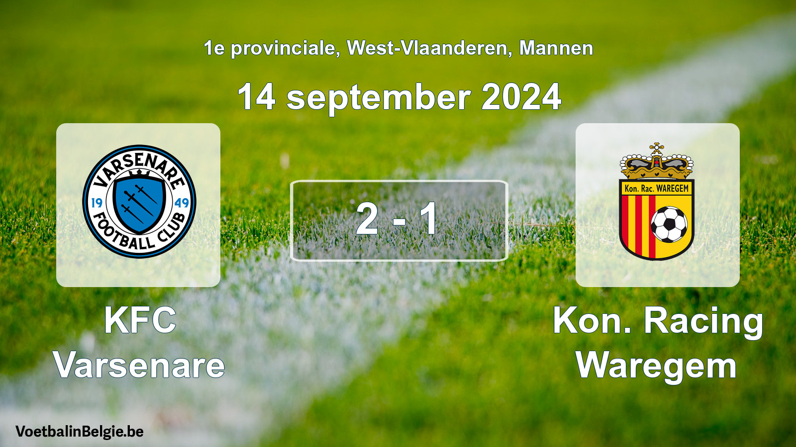 Gespeelde wedstrijd mannenvoetbal: KFC Varsenare - Kon. Racing Waregem 2 - 1 (14 september 2024)