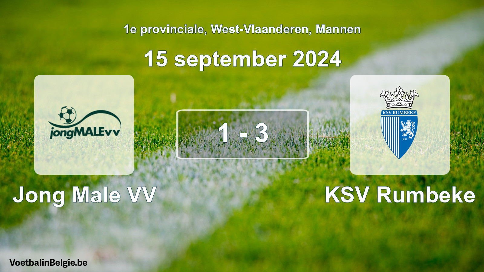 Gespeelde wedstrijd mannenvoetbal: Jong Male VV - KSV Rumbeke 1 - 3 (15 september 2024)