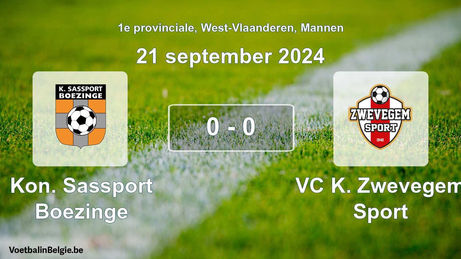 Gespeelde wedstrijd mannenvoetbal: Kon. Sassport Boezinge - VC K. Zwevegem Sport 0 - 0 (21 september 2024)