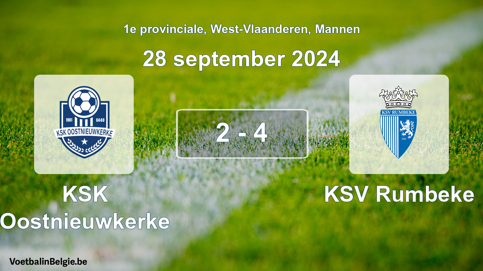 Gespeelde wedstrijd mannenvoetbal: KSK Oostnieuwkerke - KSV Rumbeke 2 - 4 (28 september 2024)