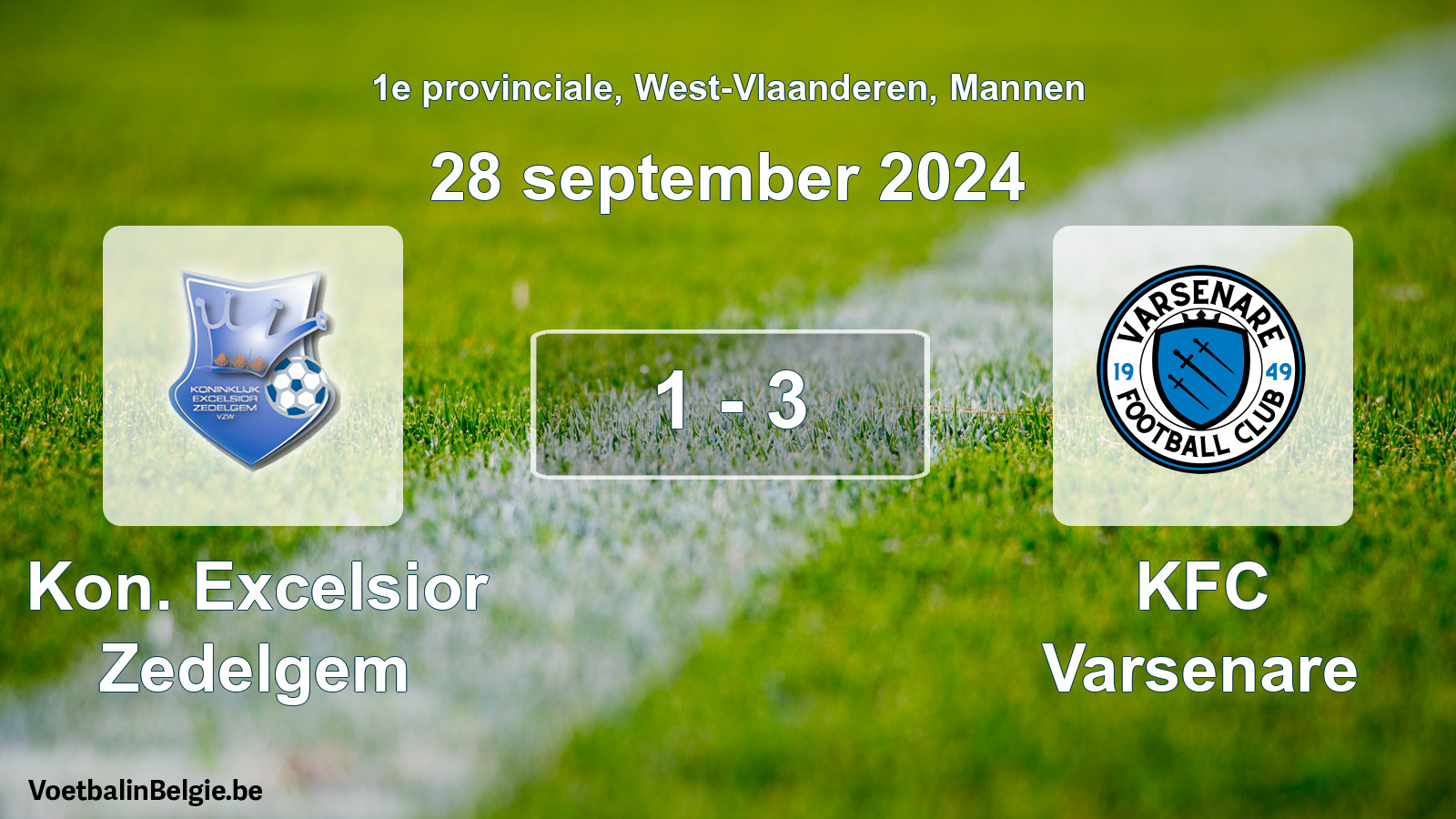 Gespeelde wedstrijd mannenvoetbal: Kon. Excelsior Zedelgem - KFC Varsenare 1 - 3 (28 september 2024)