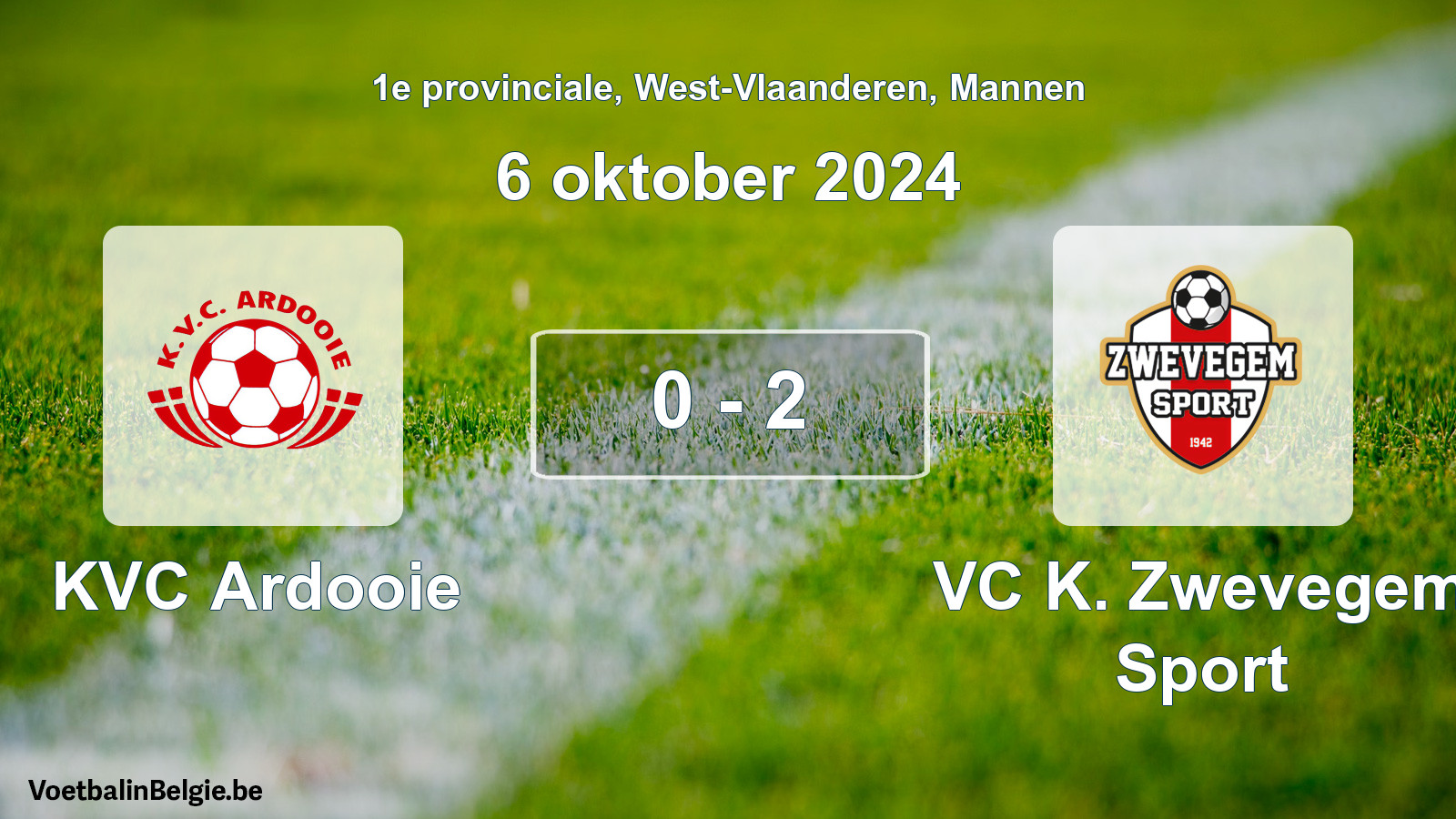Gespeelde wedstrijd mannenvoetbal: KVC Ardooie - VC K. Zwevegem Sport 0 - 2 (6 oktober 2024)