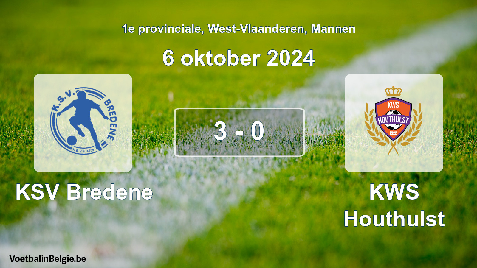 Gespeelde wedstrijd mannenvoetbal: KSV Bredene - KWS Houthulst 3 - 0 (6 oktober 2024)