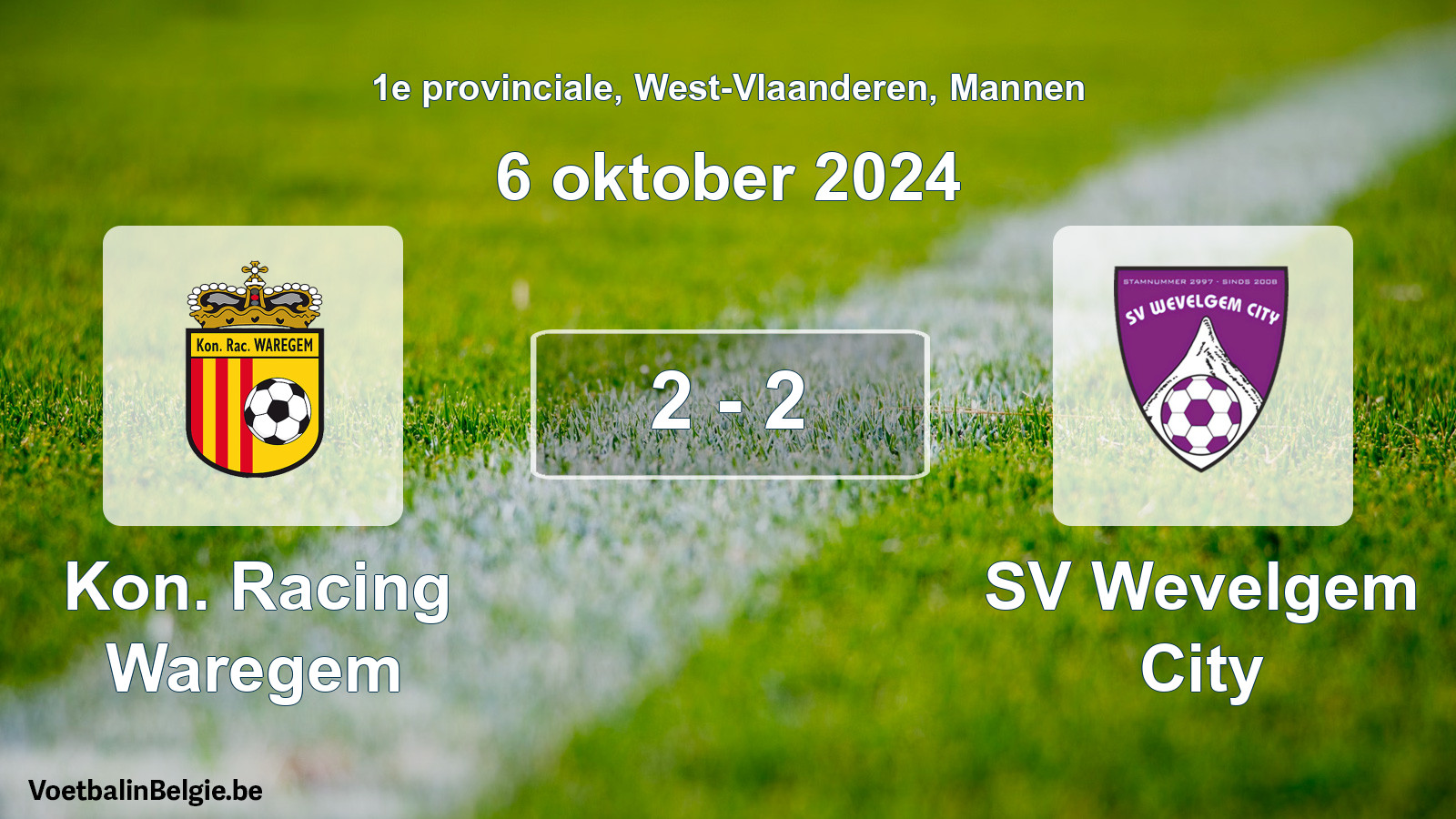 Gespeelde wedstrijd mannenvoetbal: Kon. Racing Waregem - SV Wevelgem City 2 - 2 (6 oktober 2024)