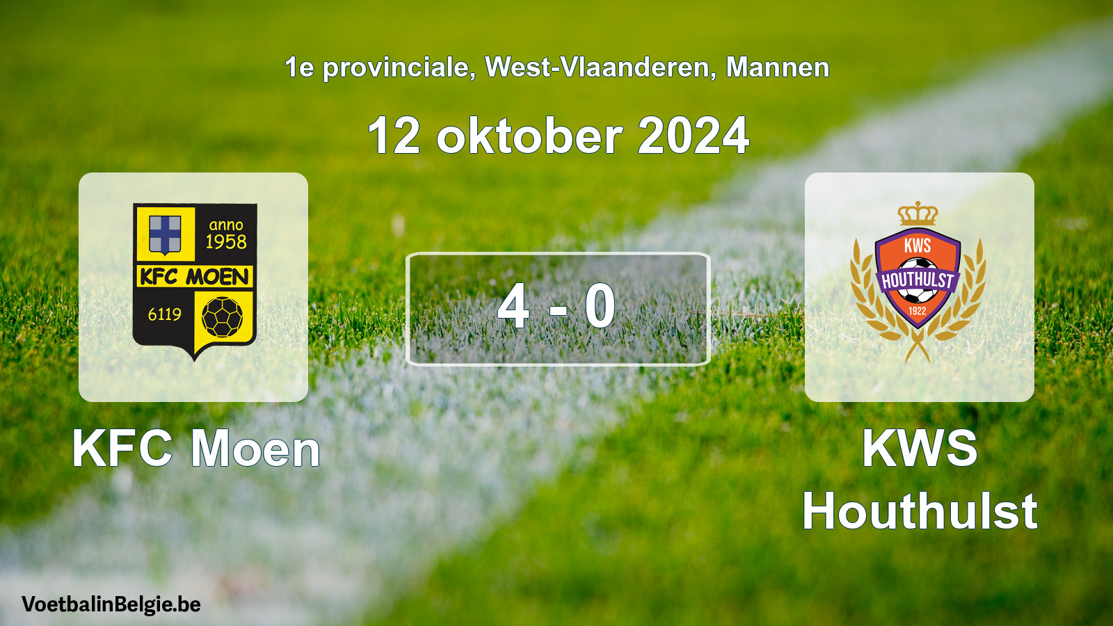 Gespeelde wedstrijd mannenvoetbal: KFC Moen - KWS Houthulst 4 - 0 (12 oktober 2024)
