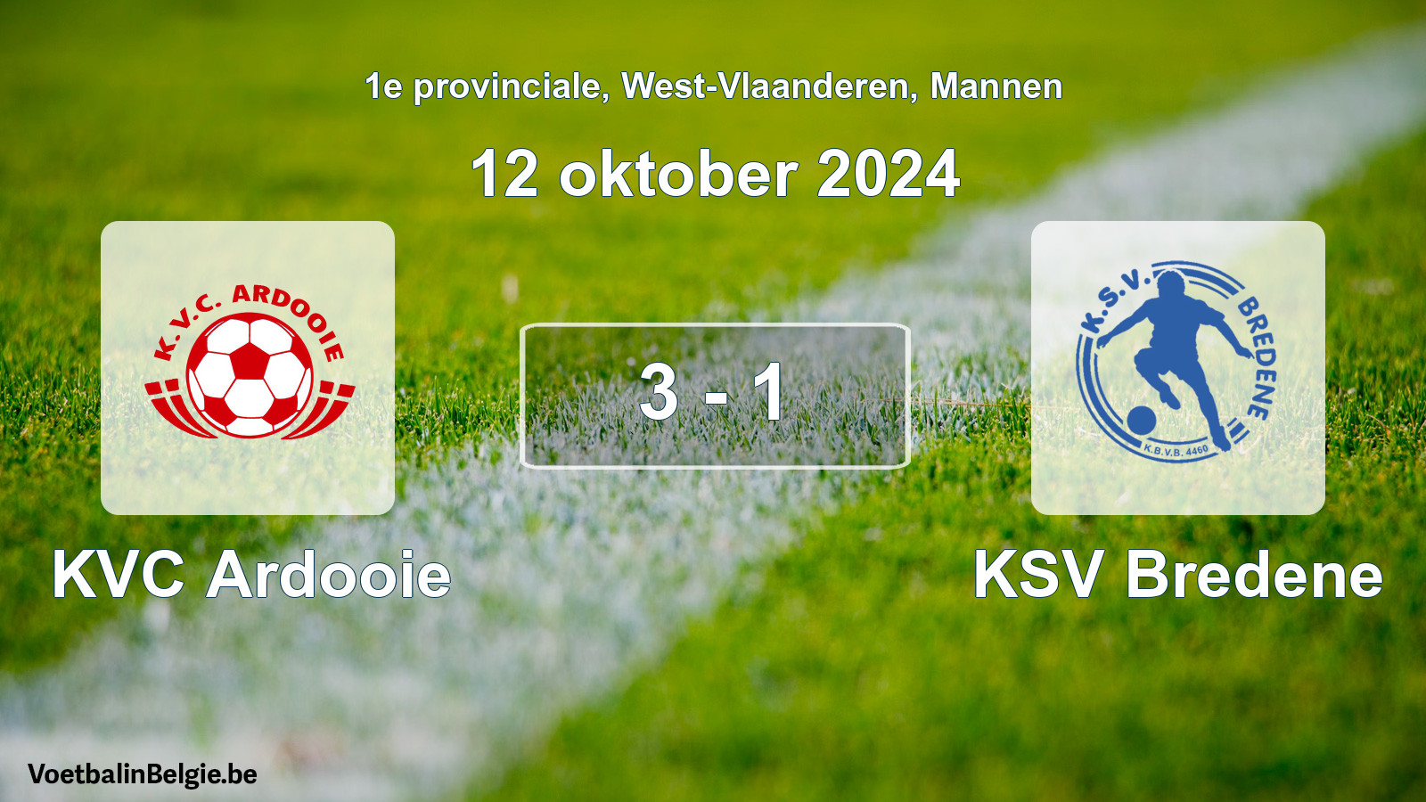 Gespeelde wedstrijd mannenvoetbal: KVC Ardooie - KSV Bredene 3 - 1 (12 oktober 2024)