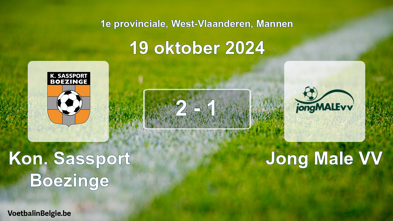 Gespeelde wedstrijd mannenvoetbal: Kon. Sassport Boezinge - Jong Male VV 2 - 1 (19 oktober 2024)