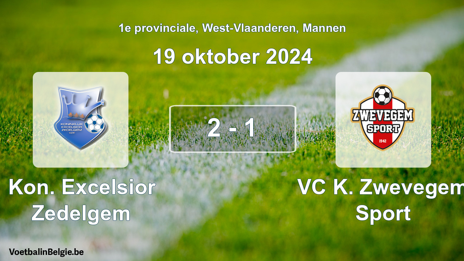 Gespeelde wedstrijd mannenvoetbal: Kon. Excelsior Zedelgem - VC K. Zwevegem Sport 2 - 1 (19 oktober 2024)