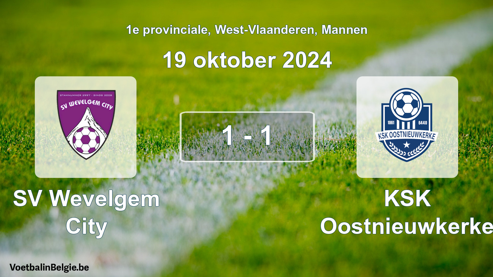 Gespeelde wedstrijd mannenvoetbal: SV Wevelgem City - KSK Oostnieuwkerke 1 - 1 (19 oktober 2024)