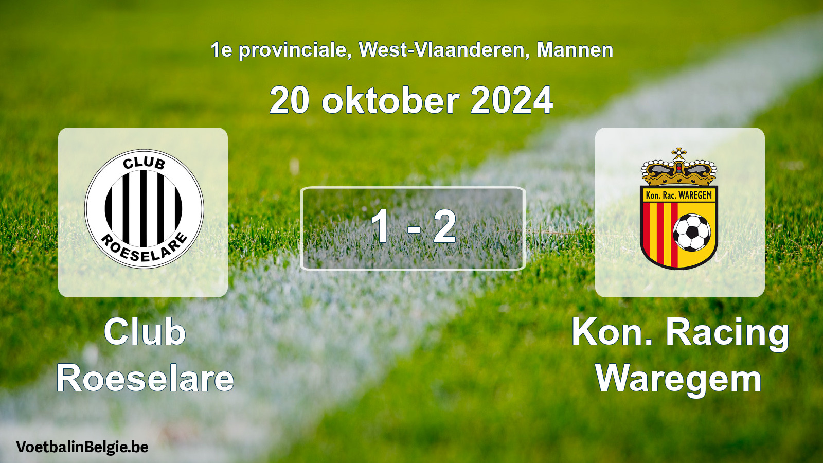 Gespeelde wedstrijd mannenvoetbal: Club Roeselare - Kon. Racing Waregem 1 - 2 (20 oktober 2024)