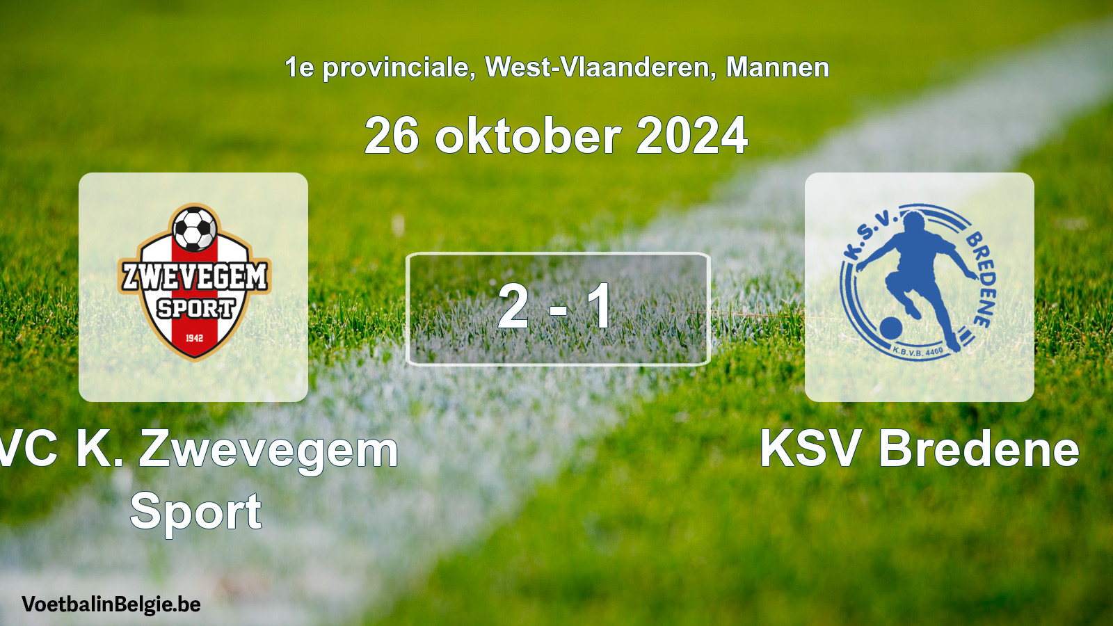 Gespeelde wedstrijd mannenvoetbal: VC K. Zwevegem Sport - KSV Bredene 2 - 1 (26 oktober 2024)