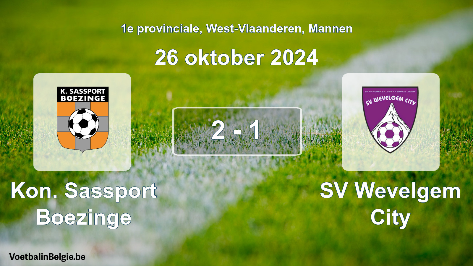 Gespeelde wedstrijd mannenvoetbal: Kon. Sassport Boezinge - SV Wevelgem City 2 - 1 (26 oktober 2024)