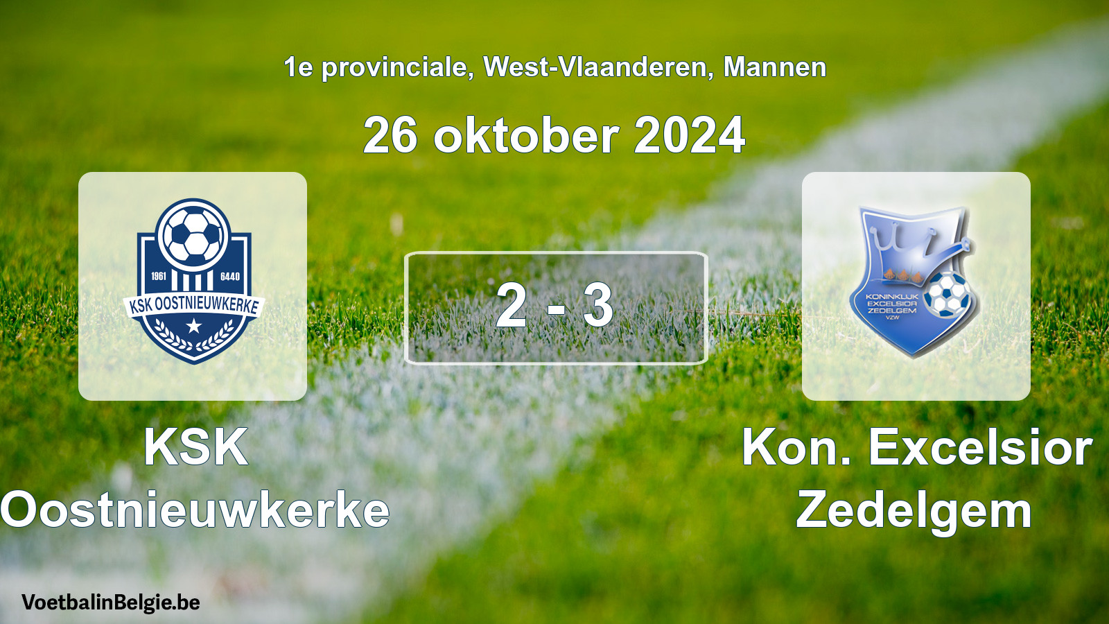 Gespeelde wedstrijd mannenvoetbal: KSK Oostnieuwkerke - Kon. Excelsior Zedelgem 2 - 3 (26 oktober 2024)