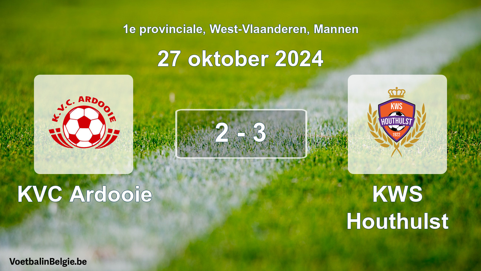 Gespeelde wedstrijd mannenvoetbal: KVC Ardooie - KWS Houthulst 2 - 3 (27 oktober 2024)