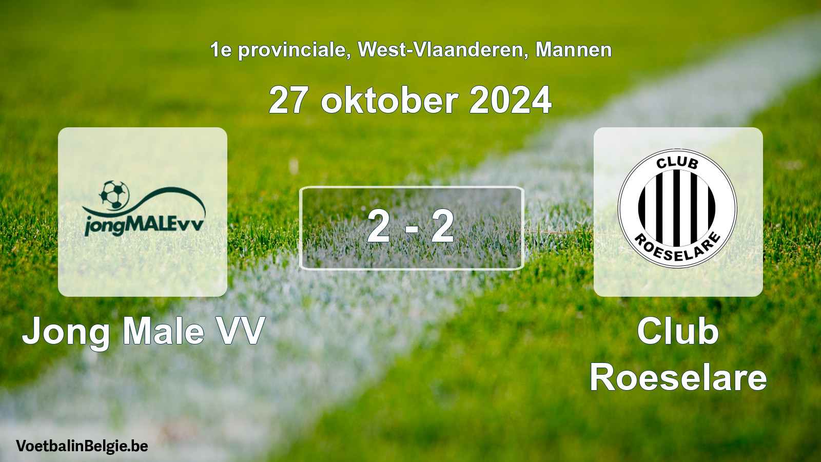 Gespeelde wedstrijd mannenvoetbal: Jong Male VV - Club Roeselare 2 - 2 (27 oktober 2024)