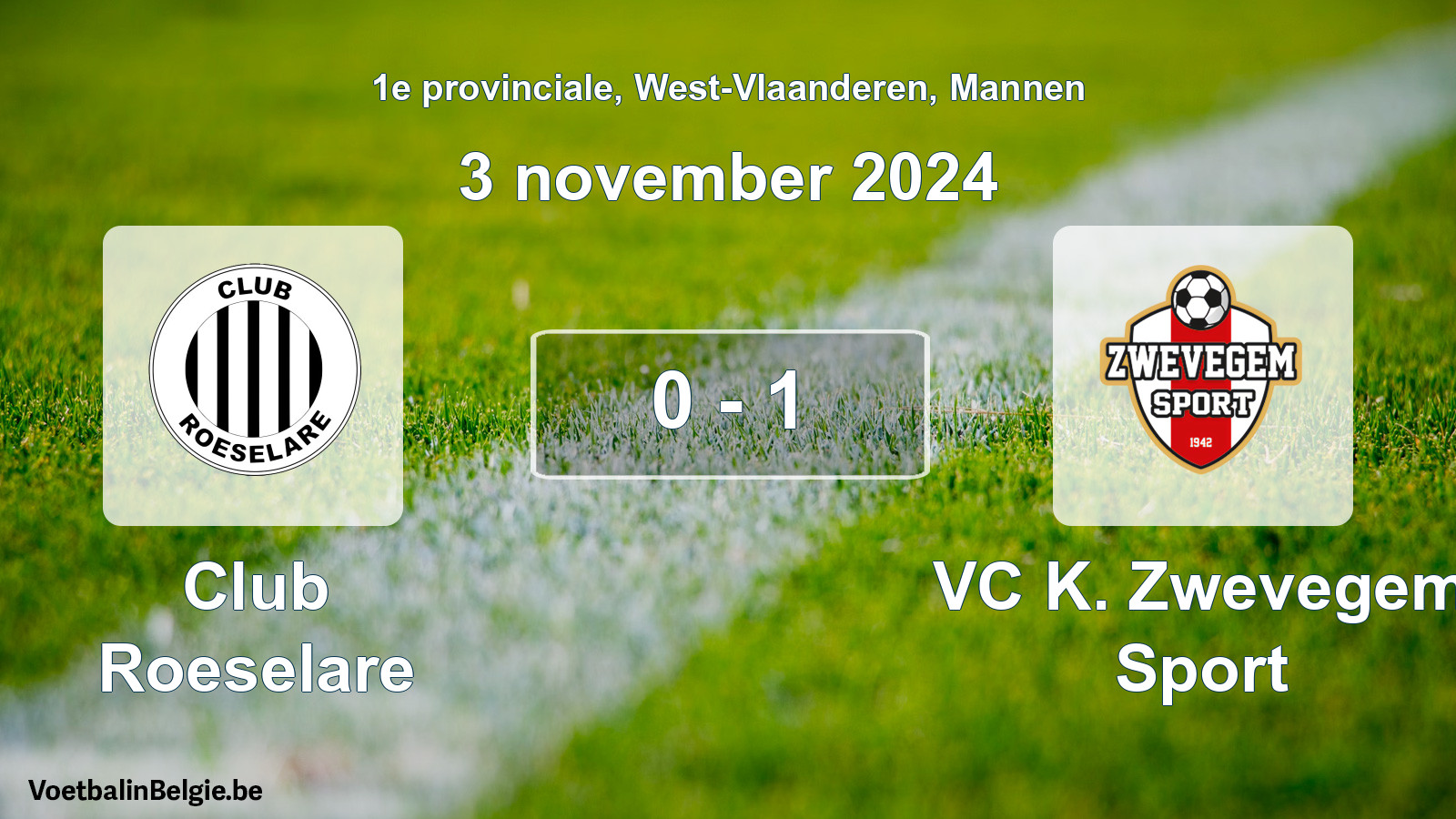 Gespeelde wedstrijd mannenvoetbal: Club Roeselare - VC K. Zwevegem Sport 0 - 1 (3 november 2024)
