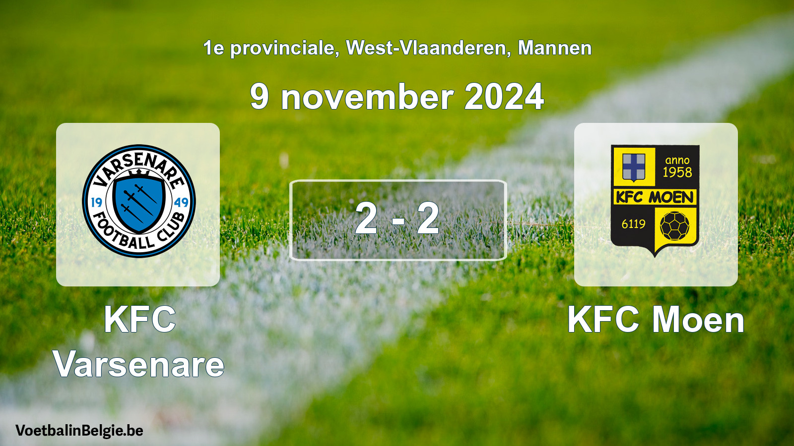 Gespeelde wedstrijd mannenvoetbal: KFC Varsenare - KFC Moen 2 - 2 (9 november 2024)