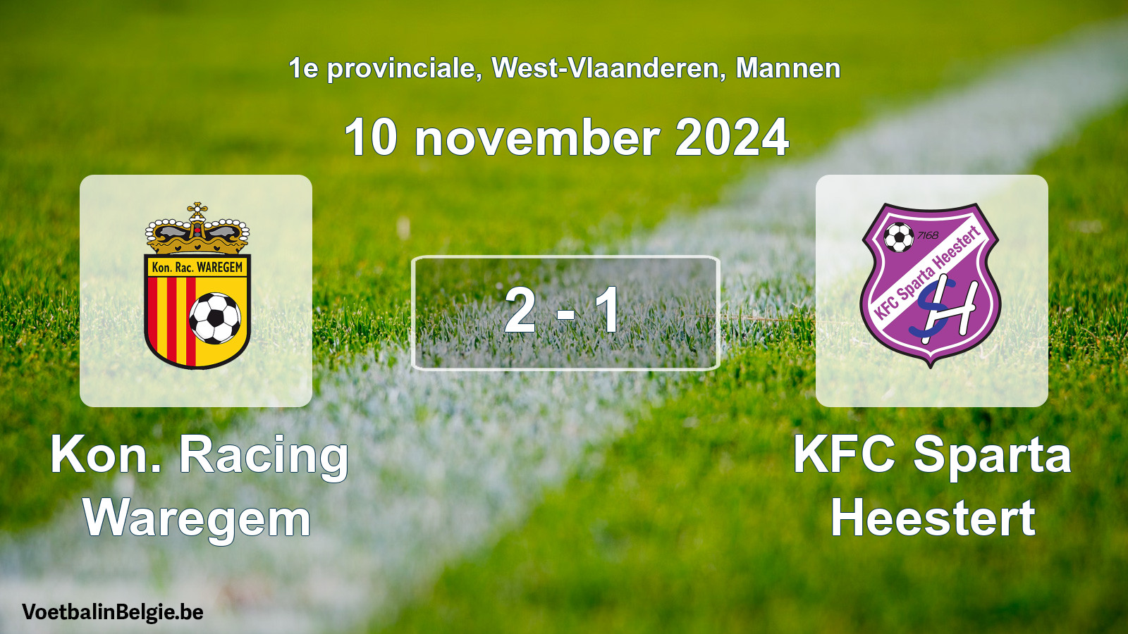 Gespeelde wedstrijd mannenvoetbal: Kon. Racing Waregem - KFC Sparta Heestert 2 - 1 (10 november 2024)