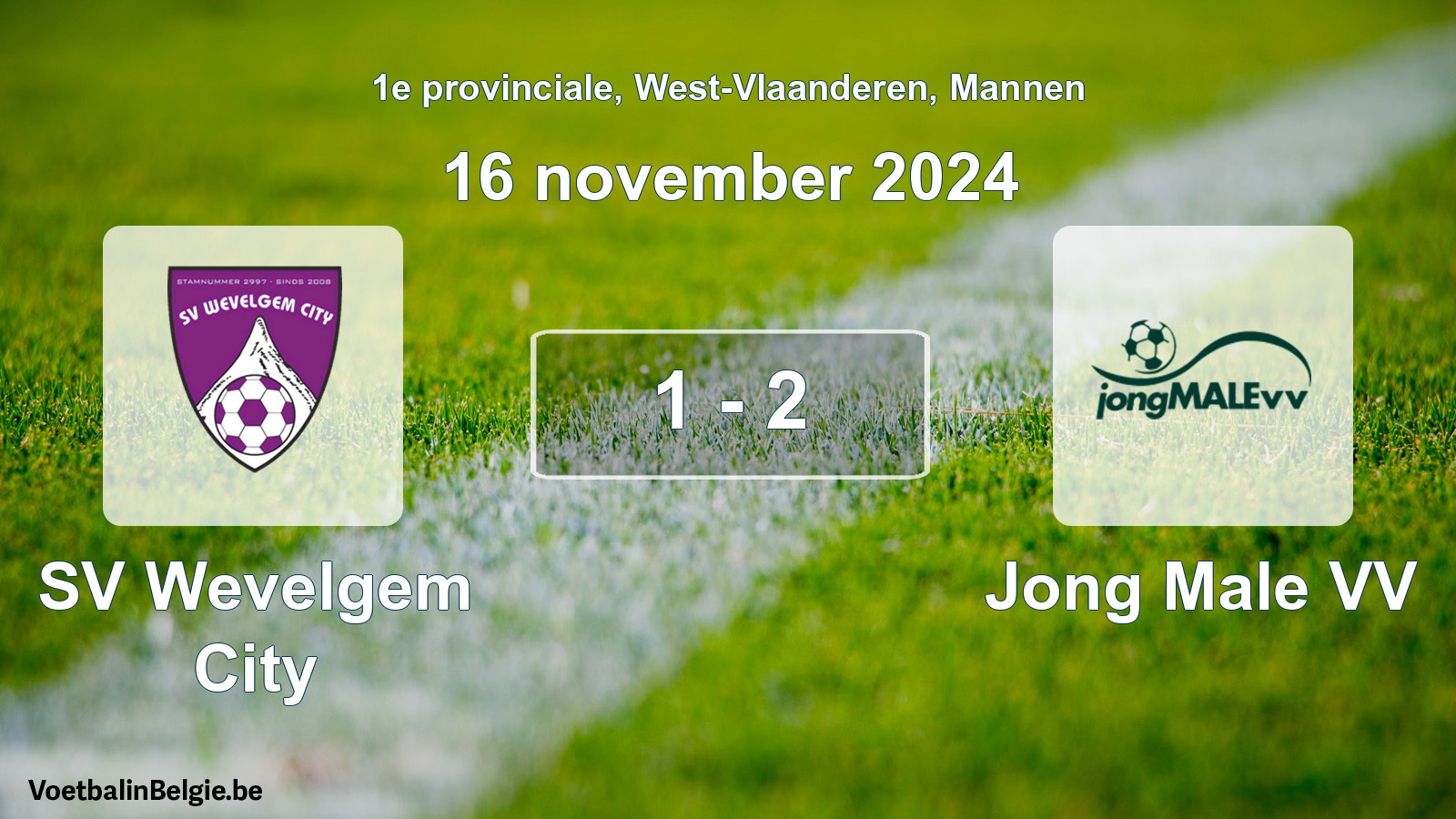 Gespeelde wedstrijd mannenvoetbal: SV Wevelgem City - Jong Male VV 1 - 2 (16 november 2024)