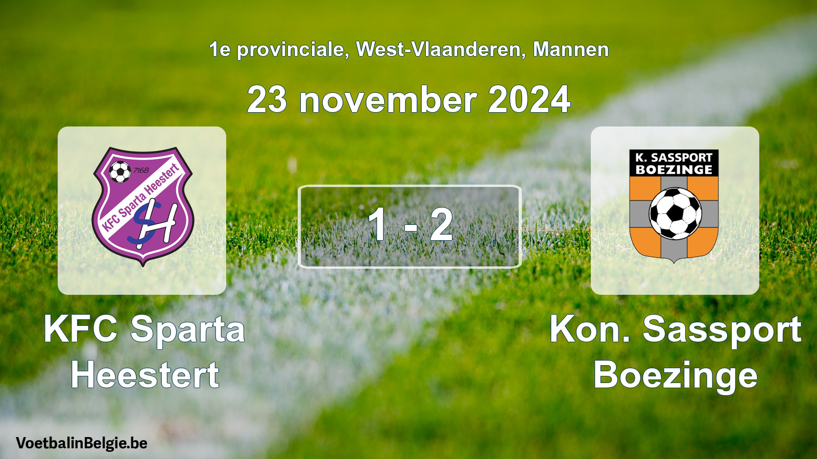Gespeelde wedstrijd mannenvoetbal: KFC Sparta Heestert - Kon. Sassport Boezinge 1 - 2 (23 november 2024)