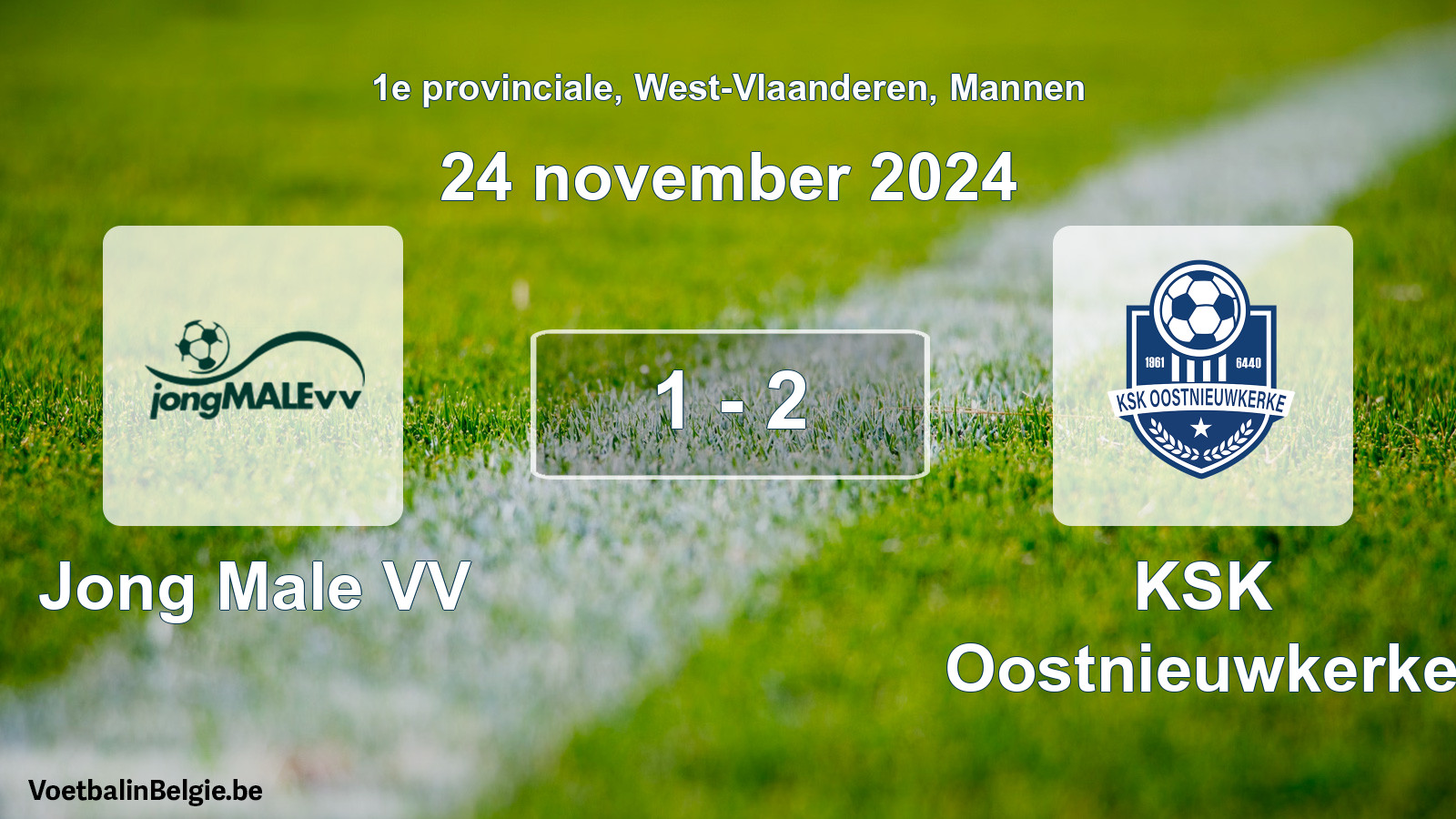 Gespeelde wedstrijd mannenvoetbal: Jong Male VV - KSK Oostnieuwkerke 1 - 2 (24 november 2024)