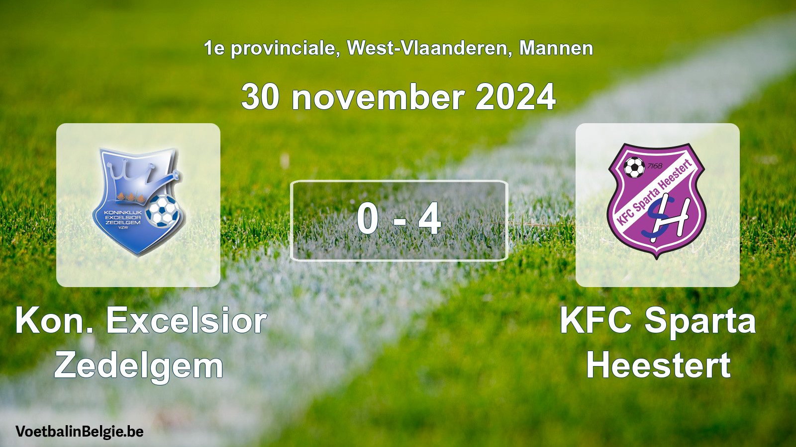 Gespeelde wedstrijd mannenvoetbal: Kon. Excelsior Zedelgem - KFC Sparta Heestert 0 - 4 (30 november 2024)