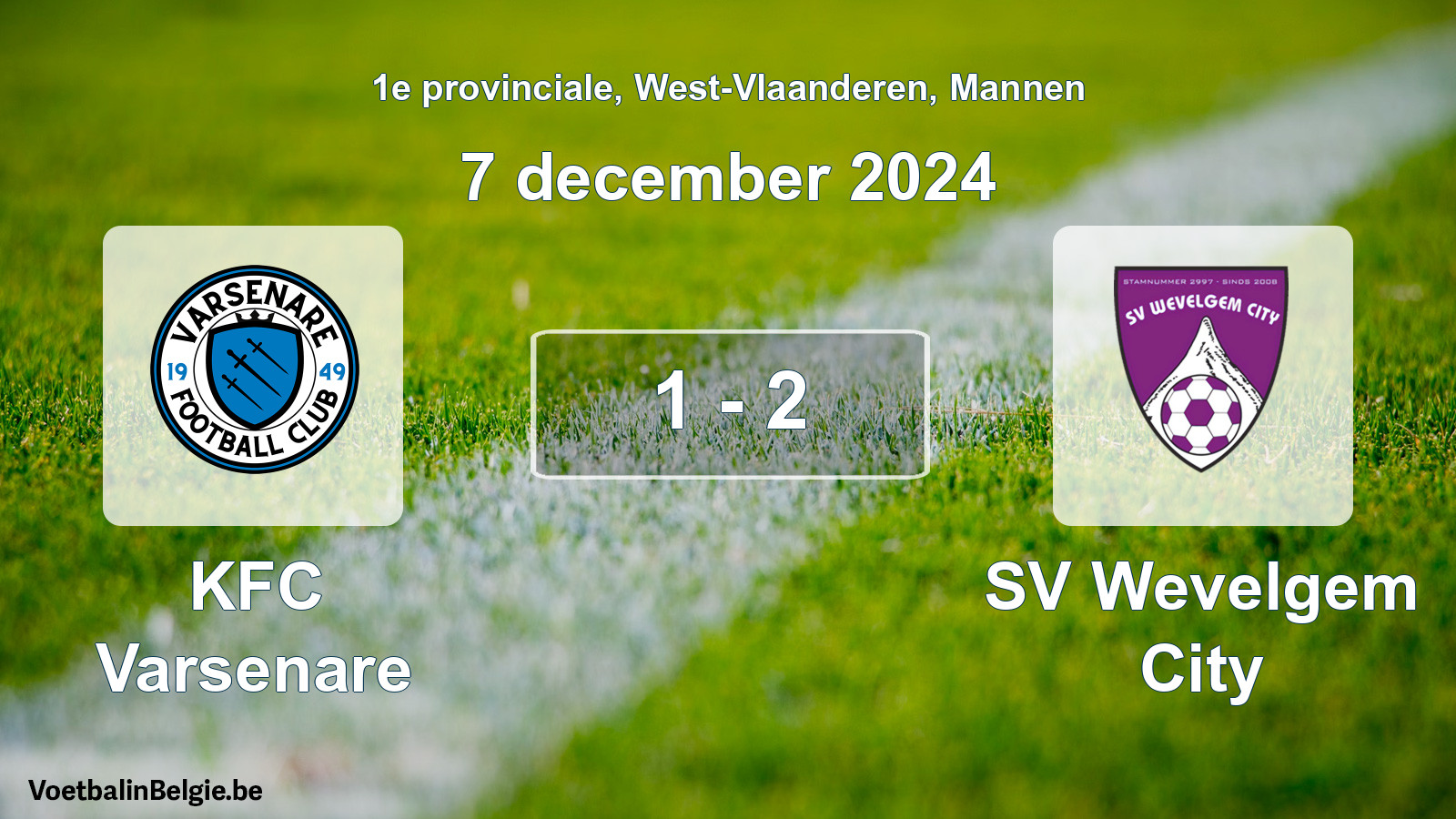Gespeelde wedstrijd mannenvoetbal: KFC Varsenare - SV Wevelgem City 1 - 2 (7 december 2024)