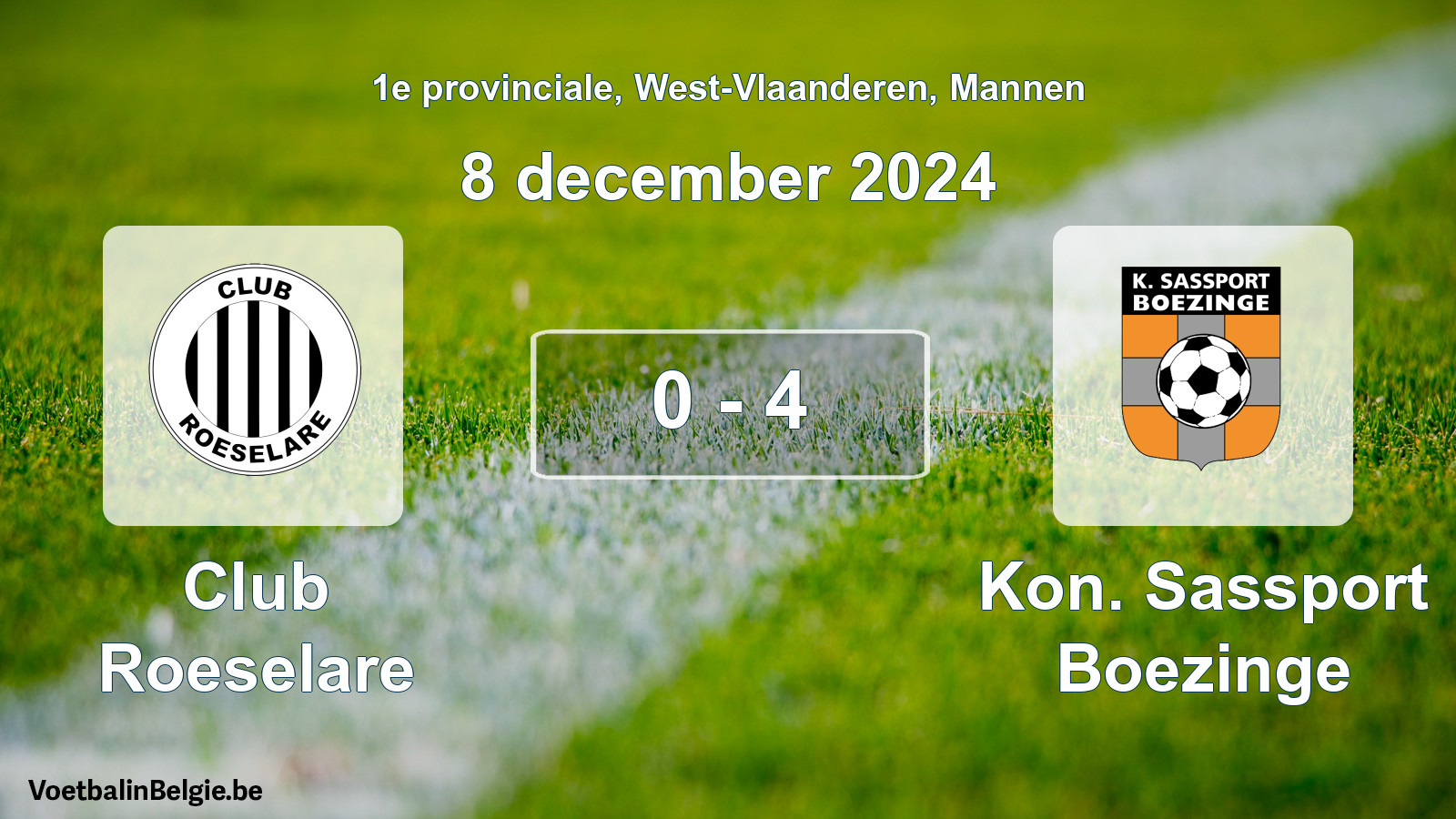 Gespeelde wedstrijd mannenvoetbal: Club Roeselare - Kon. Sassport Boezinge 0 - 4 (8 december 2024)