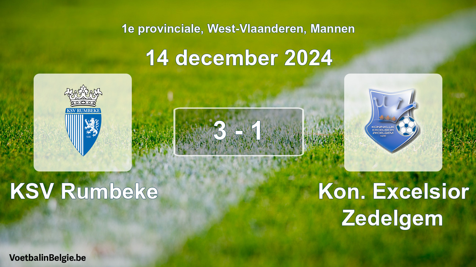 Gespeelde wedstrijd mannenvoetbal: KSV Rumbeke - Kon. Excelsior Zedelgem 3 - 1 (14 december 2024)