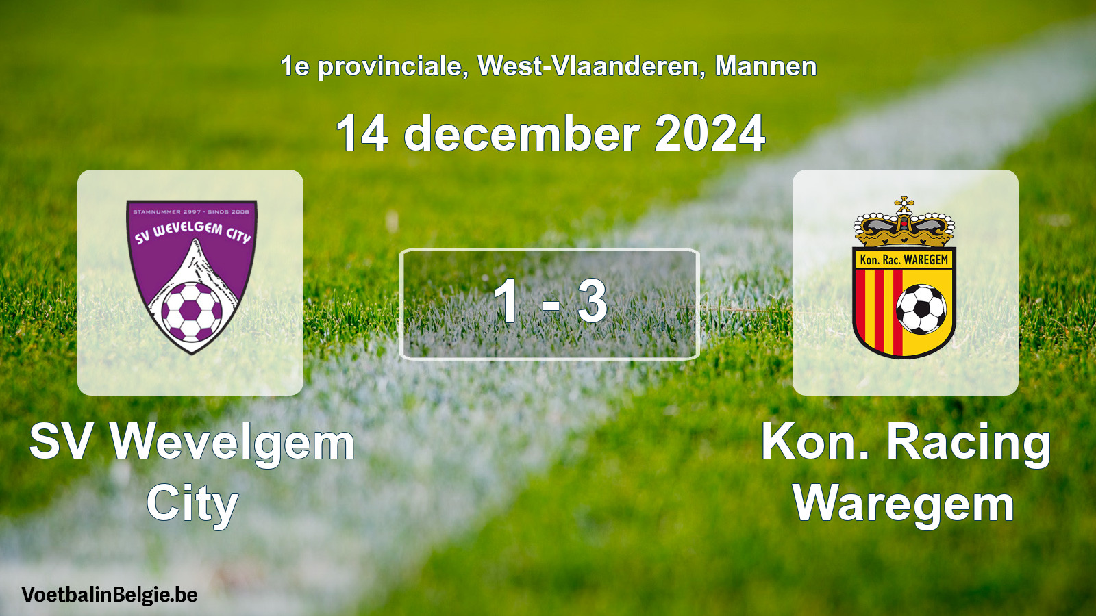 Gespeelde wedstrijd mannenvoetbal: SV Wevelgem City - Kon. Racing Waregem 1 - 3 (14 december 2024)