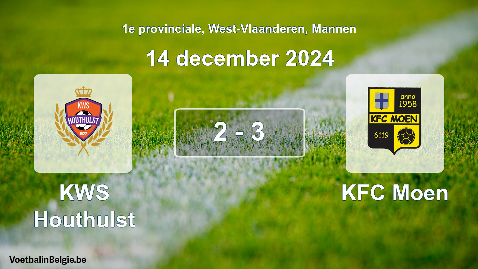 Gespeelde wedstrijd mannenvoetbal: KWS Houthulst - KFC Moen 2 - 3 (14 december 2024)