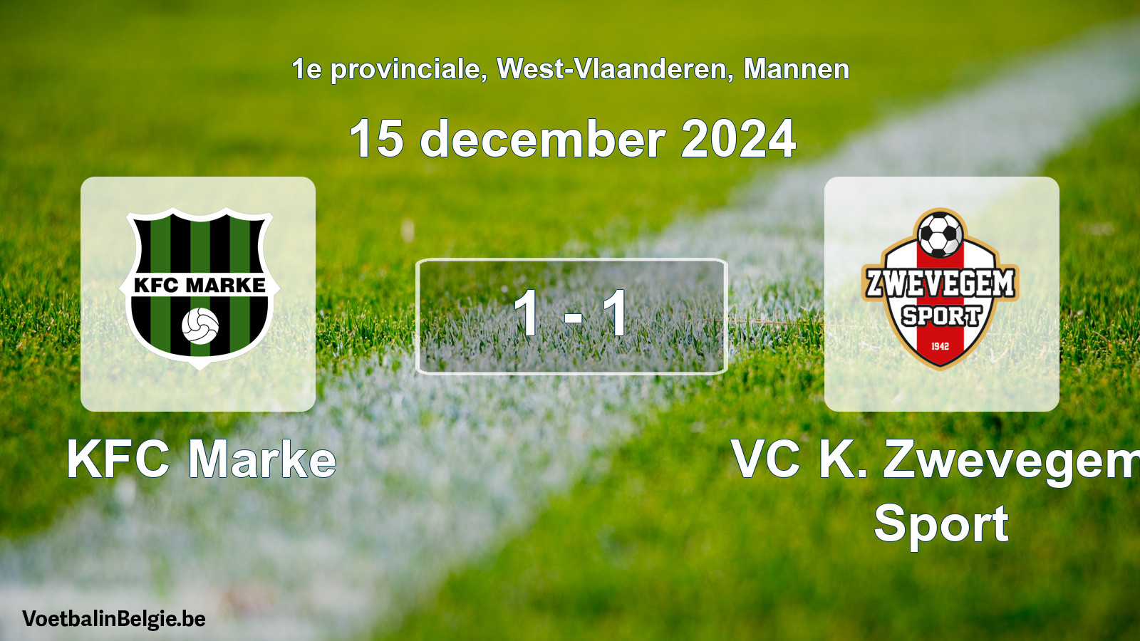 Gespeelde wedstrijd mannenvoetbal: KFC Marke - VC K. Zwevegem Sport 1 - 1 (15 december 2024)