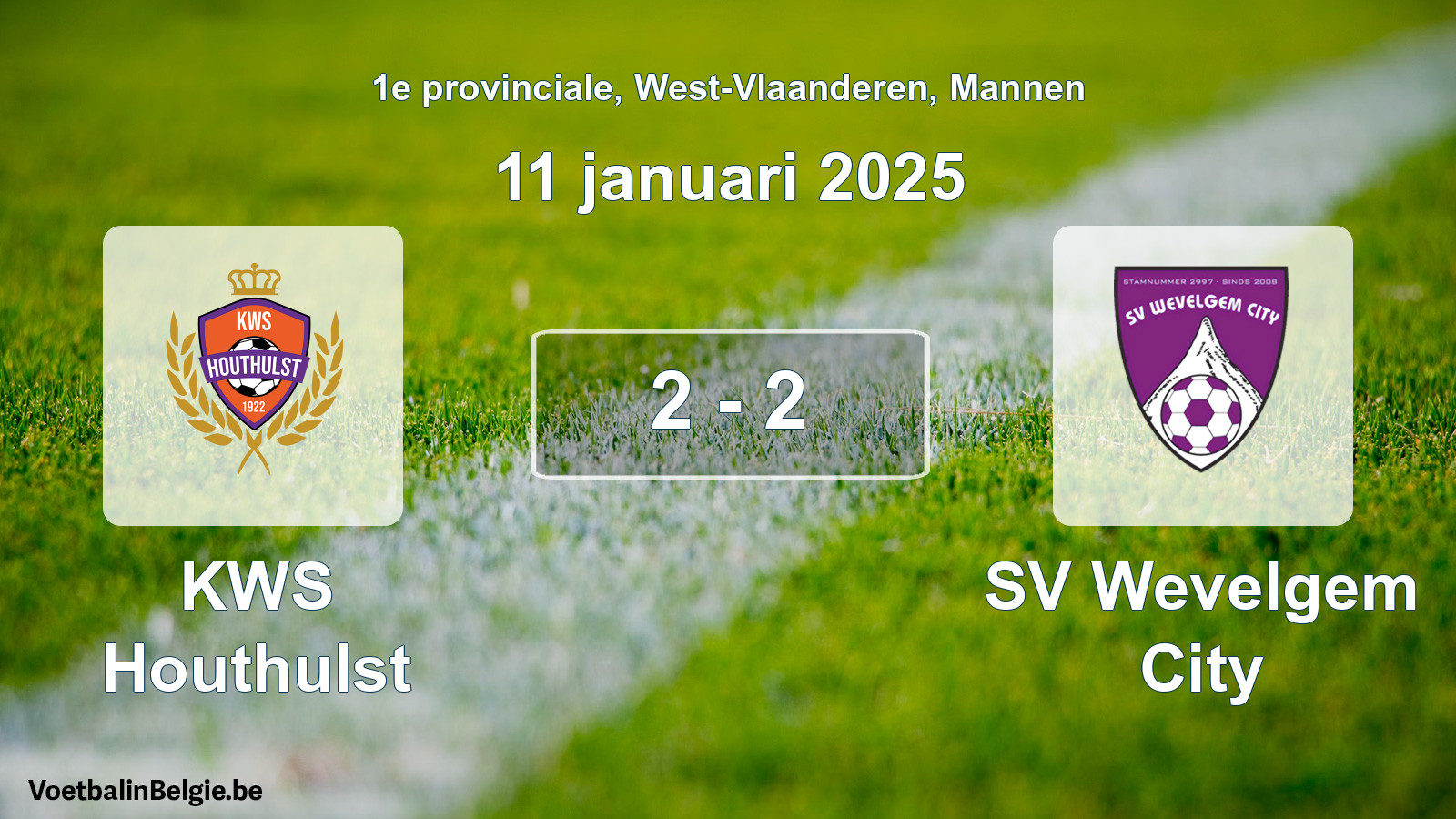 Gespeelde wedstrijd mannenvoetbal: KWS Houthulst - SV Wevelgem City 2 - 2 (11 januari 2025)