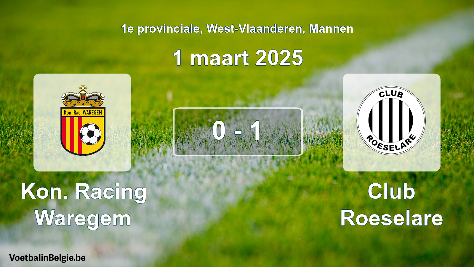 Gespeelde wedstrijd mannenvoetbal: Kon. Racing Waregem - Club Roeselare 0 - 1 (1 maart 2025)