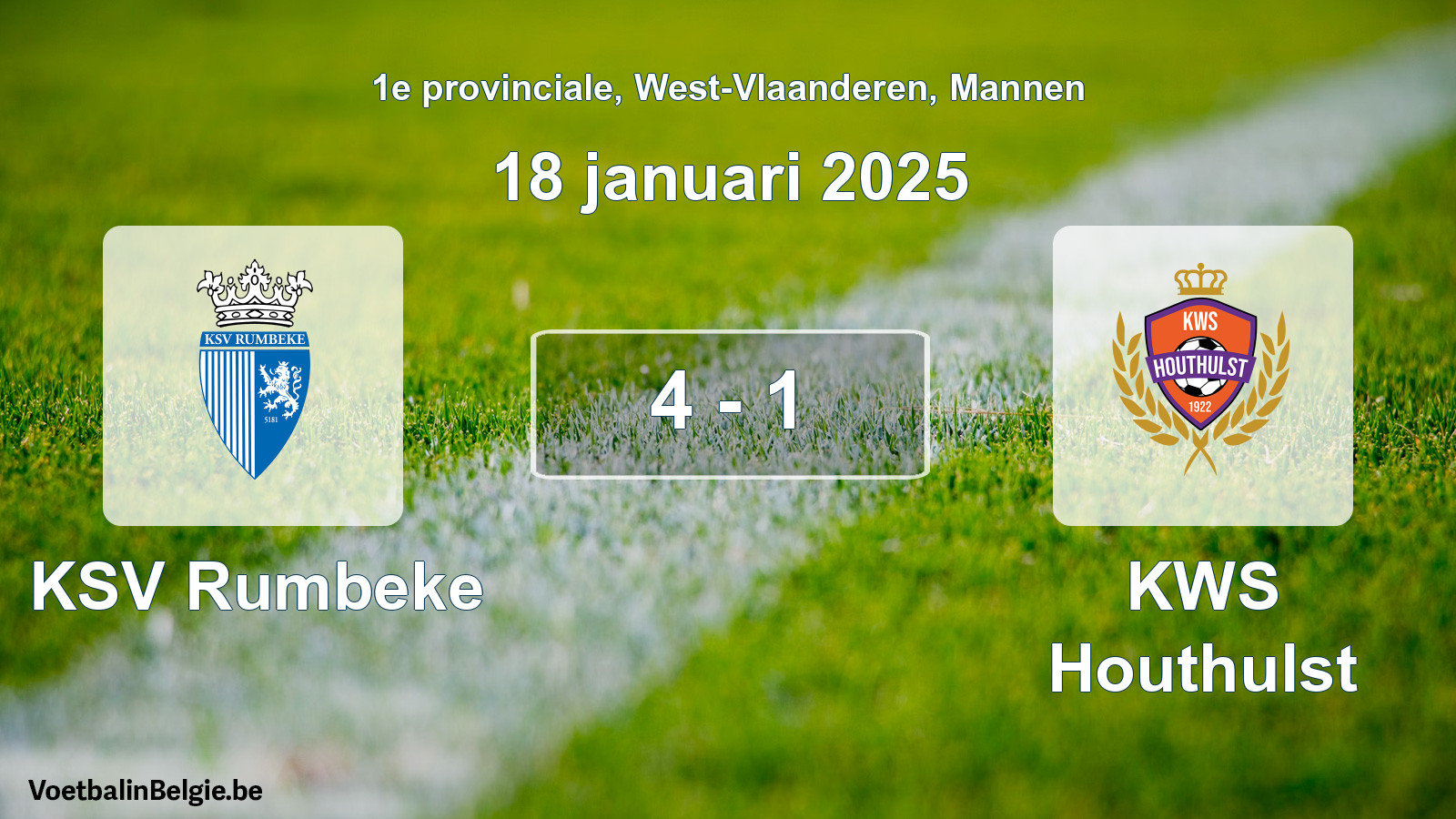 Gespeelde wedstrijd mannenvoetbal: KSV Rumbeke - KWS Houthulst 4 - 1 (18 januari 2025)