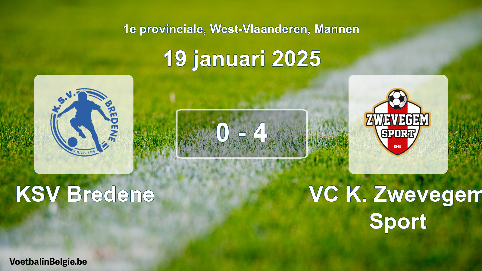 Played match men football: KSV Bredene - VC K. Zwevegem Sport 0 - 4 (19 January 2025)