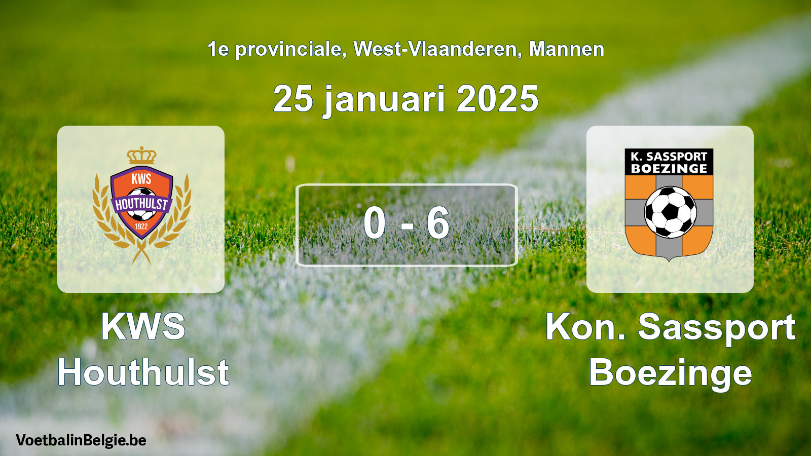 Gespeelde wedstrijd mannenvoetbal: KWS Houthulst - Kon. Sassport Boezinge 0 - 6 (25 januari 2025)