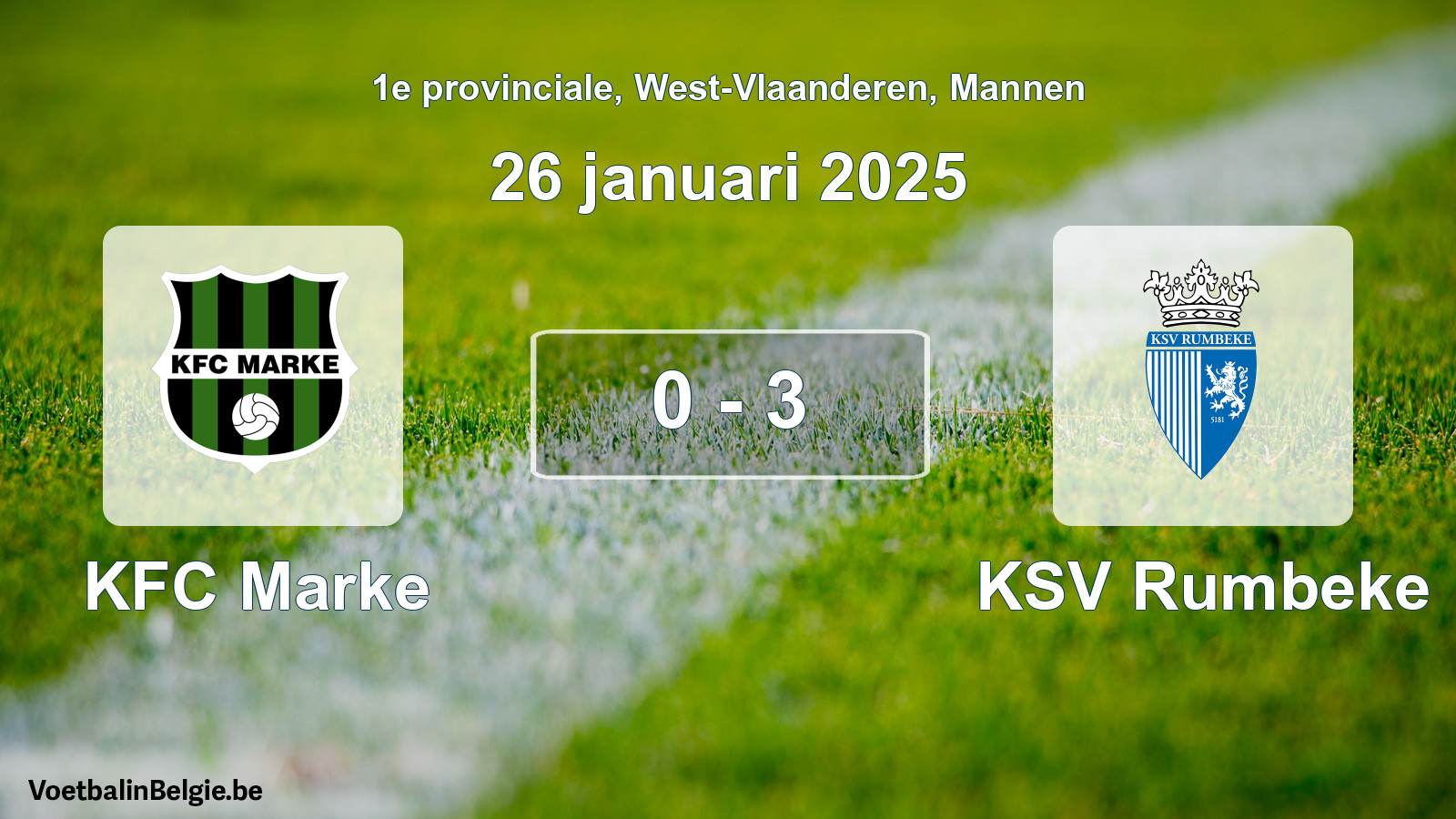 Gespeelde wedstrijd mannenvoetbal: KFC Marke - KSV Rumbeke 0 - 3 (26 januari 2025)