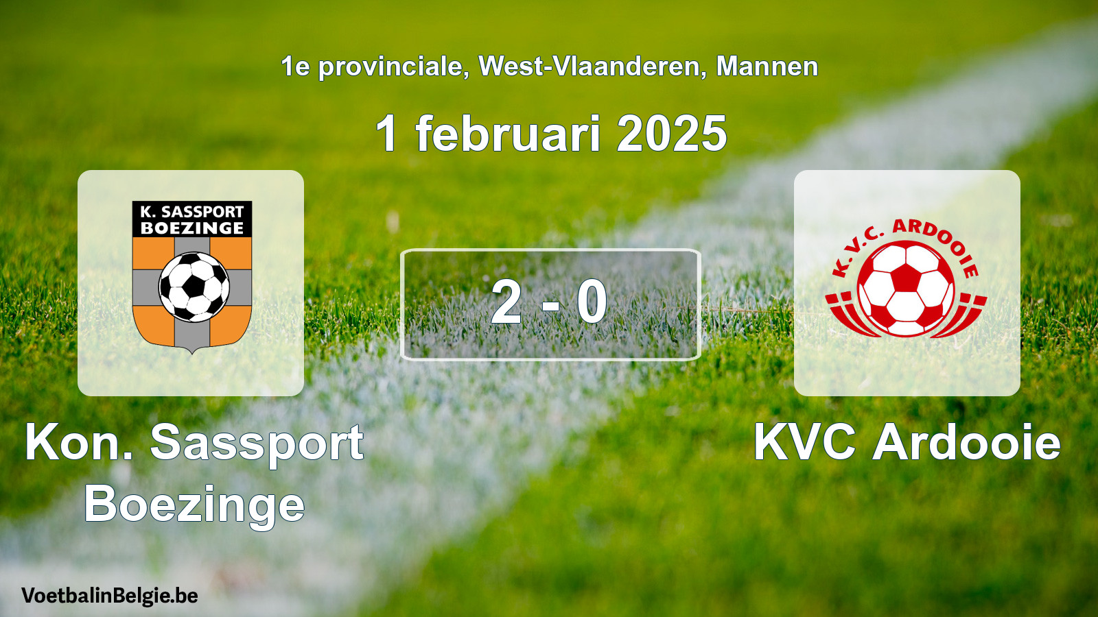 Gespeelde wedstrijd mannenvoetbal: Kon. Sassport Boezinge - KVC Ardooie 2 - 0 (1 februari 2025)