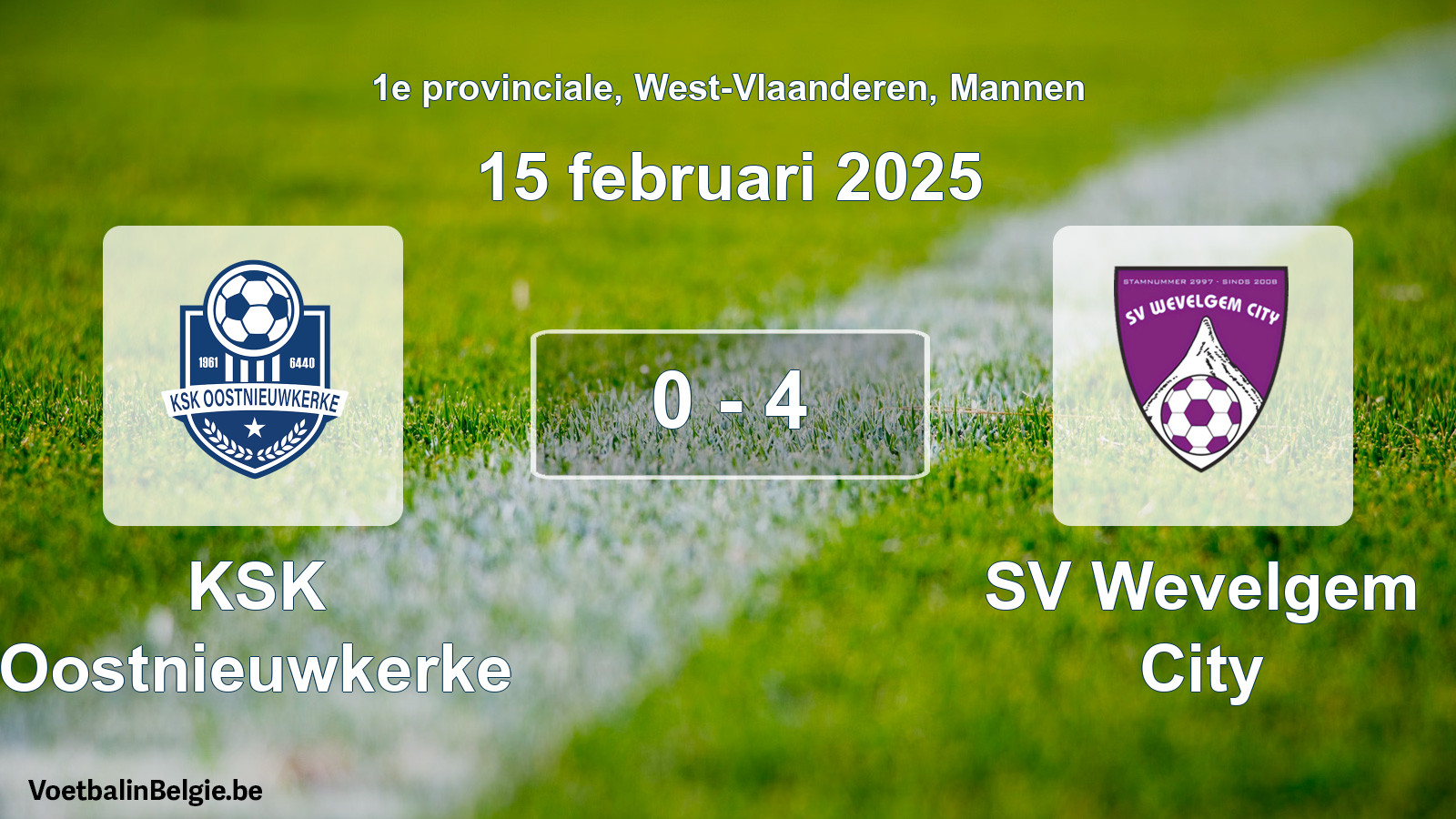 Gespieltes Spiel männer-Fußball: KSK Oostnieuwkerke - SV Wevelgem City 0 - 4 (15 Februar 2025)