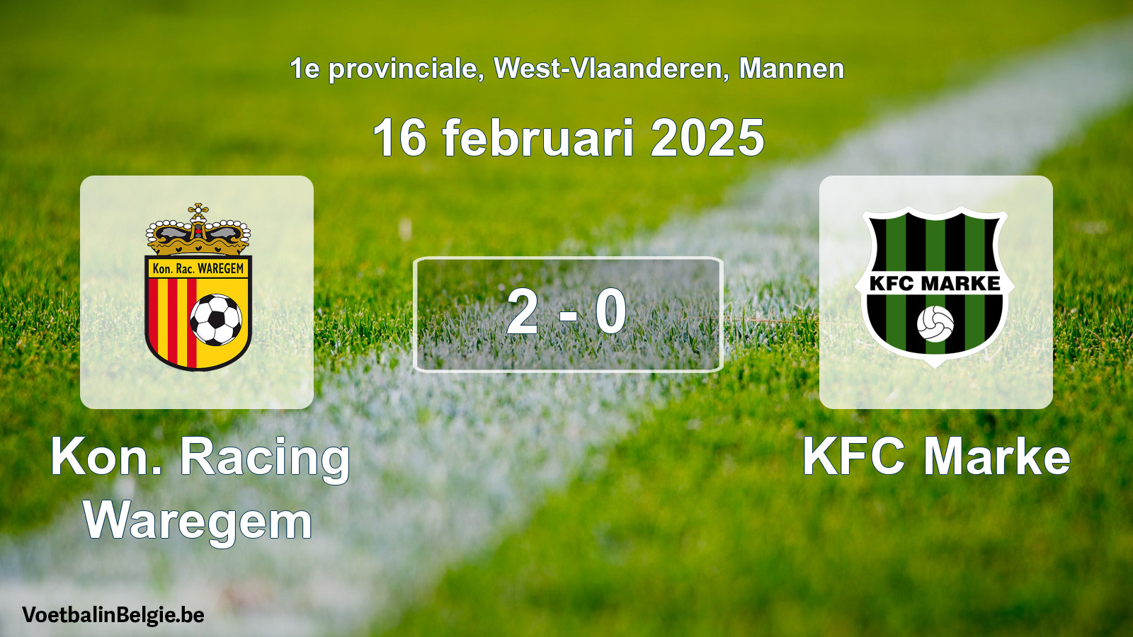 Gespeelde wedstrijd mannenvoetbal: Kon. Racing Waregem - KFC Marke 2 - 0 (16 februari 2025)