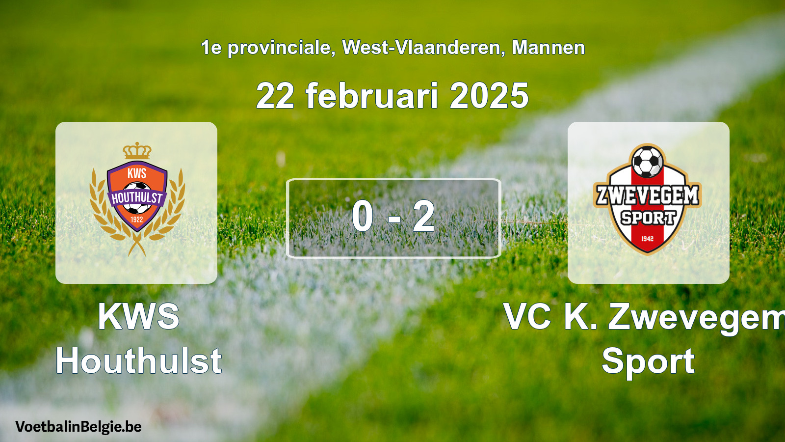 Gespeelde wedstrijd mannenvoetbal: KWS Houthulst - VC K. Zwevegem Sport 0 - 2 (22 februari 2025)