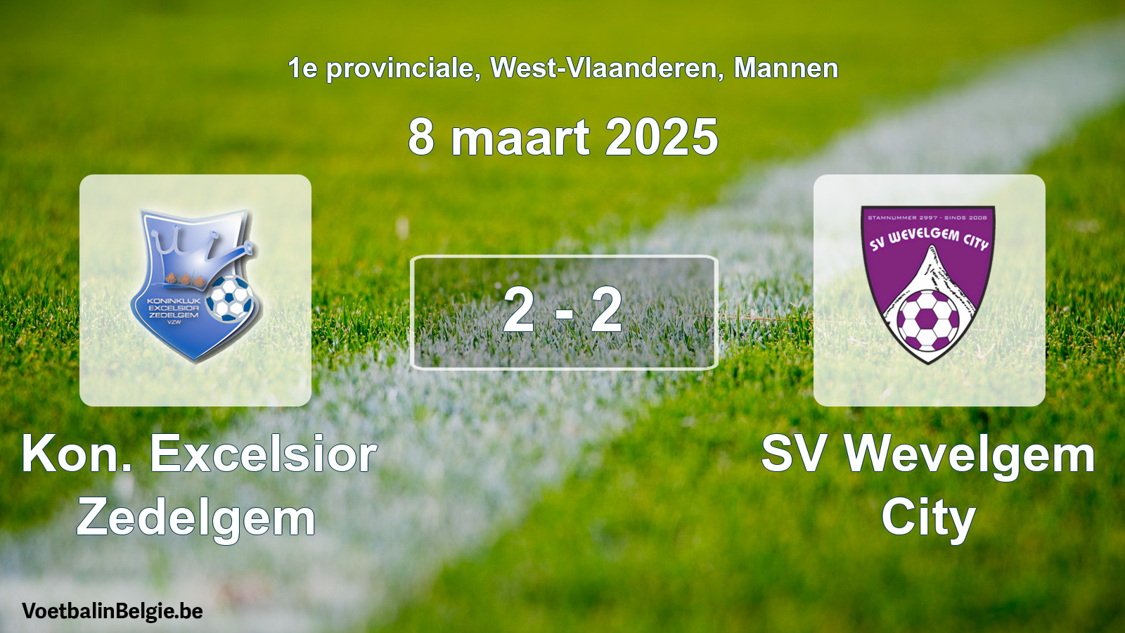 Gespeelde wedstrijd mannenvoetbal: Kon. Excelsior Zedelgem - SV Wevelgem City 2 - 2 (8 maart 2025)