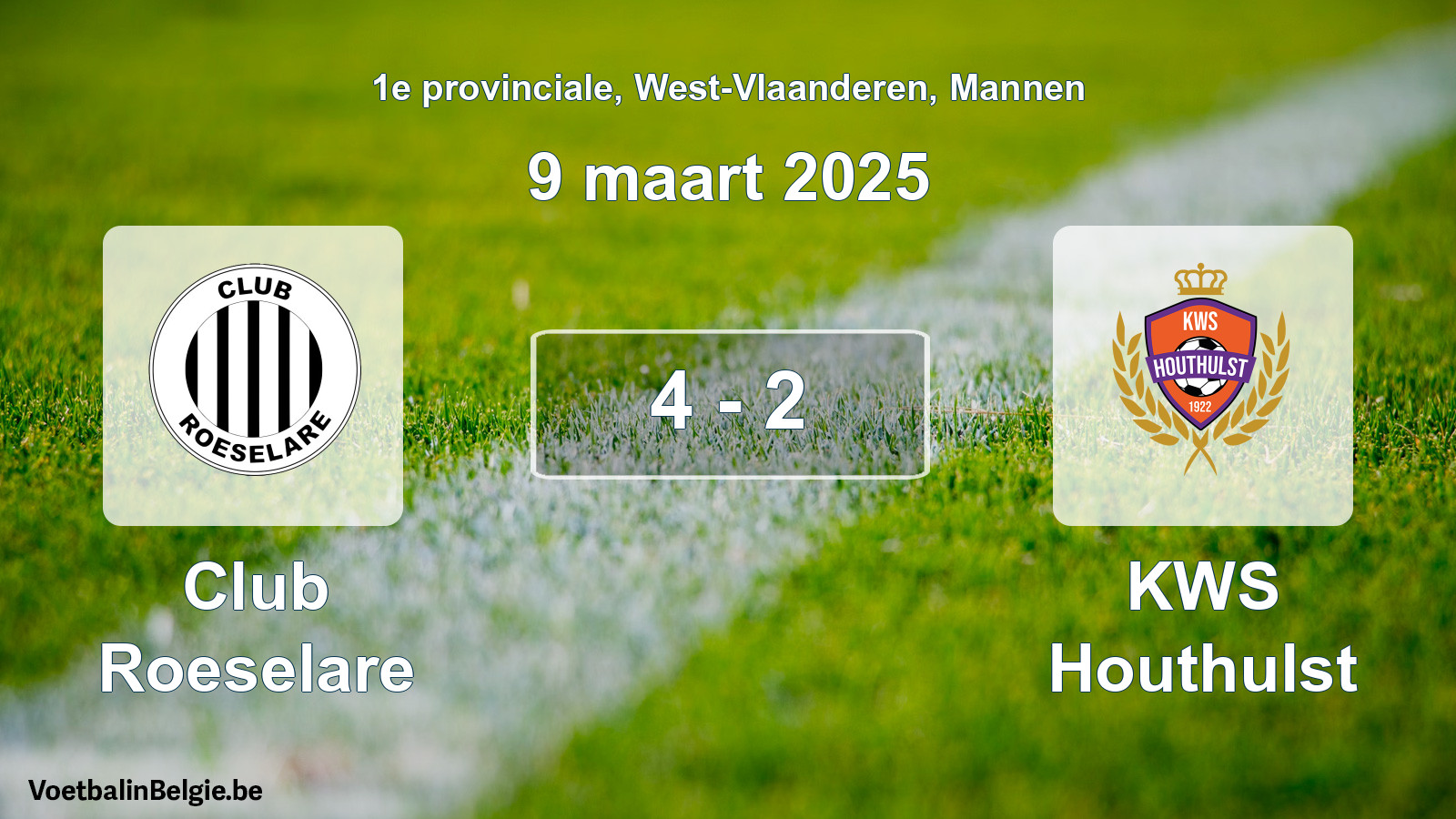 Gespeelde wedstrijd mannenvoetbal: Club Roeselare - KWS Houthulst 4 - 2 (9 maart 2025)