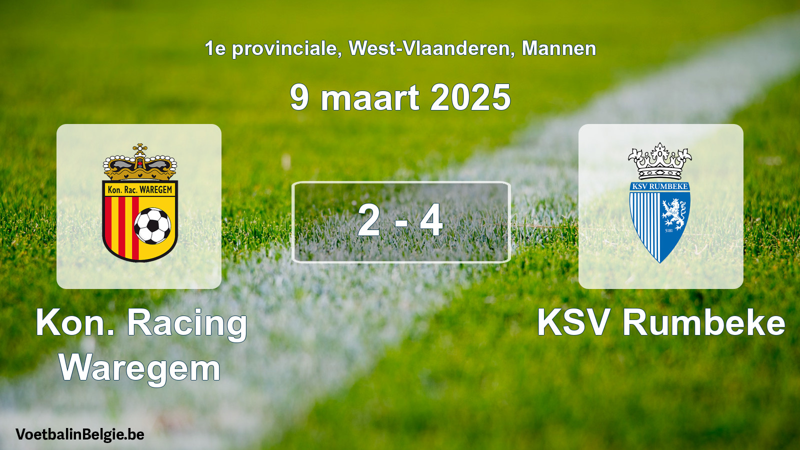 Gespeelde wedstrijd mannenvoetbal: Kon. Racing Waregem - KSV Rumbeke 2 - 4 (9 maart 2025)