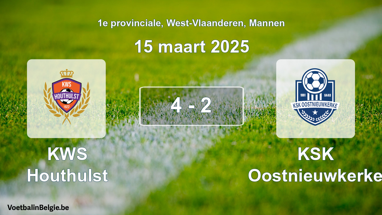 Gespeelde wedstrijd mannenvoetbal: KWS Houthulst - KSK Oostnieuwkerke 4 - 2 (15 maart 2025)
