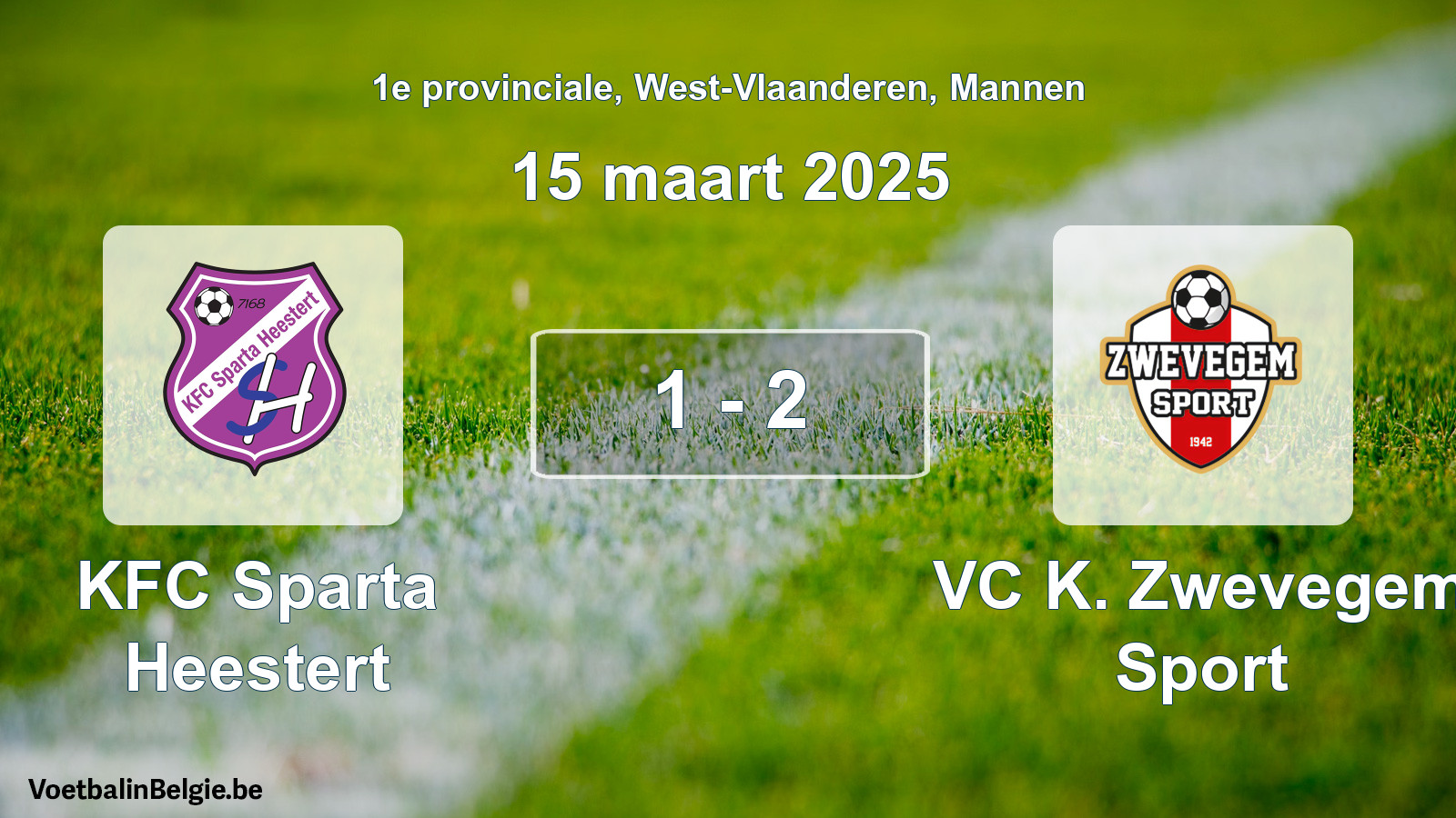 Gespeelde wedstrijd mannenvoetbal: KFC Sparta Heestert - VC K. Zwevegem Sport 1 - 2 (15 maart 2025)