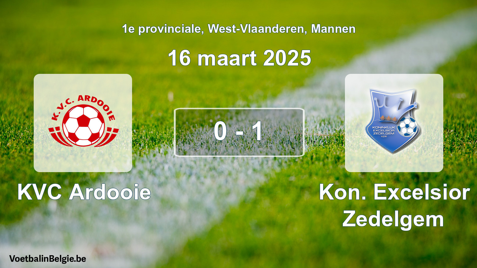 Gespeelde wedstrijd mannenvoetbal: KVC Ardooie - Kon. Excelsior Zedelgem 0 - 1 (16 maart 2025)
