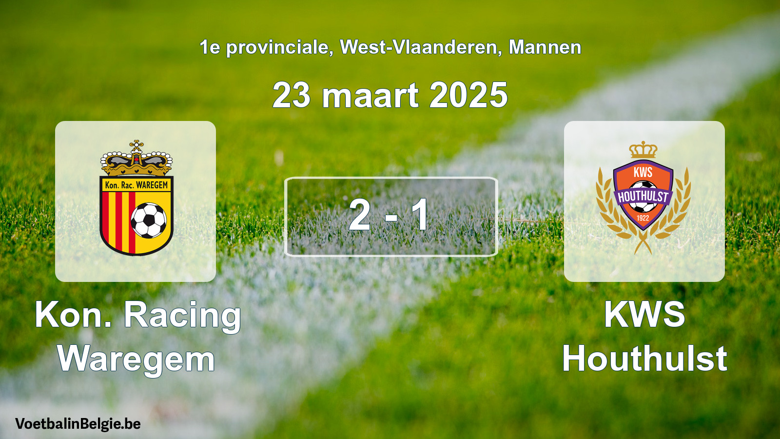 Gespeelde wedstrijd mannenvoetbal: Kon. Racing Waregem - KWS Houthulst 2 - 1 (23 maart 2025)